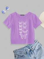 ZAFUL Butterfly Pattern Short Sleeve T-shirt Xl Light purple