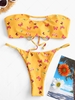 ZAFUL Butterfly Print Keyhole Cutout Tanga Bandeau Bikini Swimwear M Sun yellow