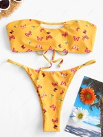 ZAFUL Butterfly Print Keyhole Cutout Tanga Bandeau Bikini Swimwear M Sun yellow