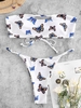 ZAFUL Butterfly Print Keyhole Cutout Tanga Bandeau Bikini Swimwear M White