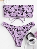 ZAFUL Butterfly Print Lace Up Bandeau Bikini Swimwear L Mauve