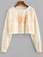 ZAFUL Butterfly Print Tie Tye Cropped Sweatshirt S Light coffee
