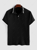 ZAFUL Button Contrast Cuff Letter Collared Polo Top S Black