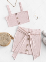 ZAFUL Button Embellished Belted Bodycon Skirt Set L Sakura pink