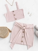 ZAFUL Button Embellished Belted Bodycon Skirt Set M Sakura pink