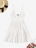 ZAFUL Button Embellished Smocked Flounce Hem Cami Dress L White