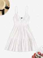 ZAFUL Button Embellished Smocked Flounce Hem Cami Dress L White