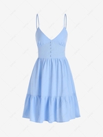 ZAFUL Button Embellished Smocked Flounce Hem Cami Dress Xl Blue