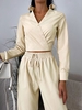 ZAFUL Button Front Collared Top and Pants Sets M Light coffee