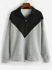 ZAFUL Button Front Faux Suede Panel Two Tone Sweatshirt S Light gray