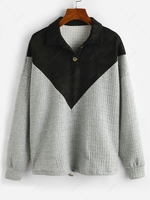ZAFUL Button Front Faux Suede Panel Two Tone Sweatshirt Xl Light gray
