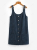 ZAFUL Button Front Pockets Corduroy Pinafore Dress S Blue