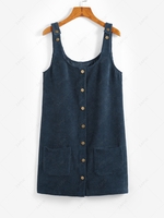 ZAFUL Button Front Pockets Corduroy Pinafore Dress S Blue