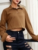ZAFUL Button Front Solid Drop Shoulder Sweatshirt S Coffee