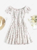 ZAFUL Button Front Tiny Floral Off Shoulder Mini Dress M White