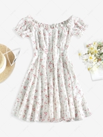 ZAFUL Button Front Tiny Floral Off Shoulder Mini Dress Xl White