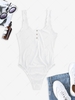 ZAFUL Button Placket Ribbed Sleeveless Bodysuit S White
