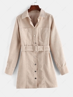 ZAFUL Button Up Belted Corduroy Long Jacket Xl Light coffee