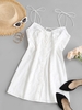 ZAFUL Button Up Broderie Anglaise Tie Shoulder Dress M White