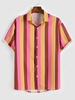 ZAFUL Button Up Color Vertical Stripes Short Sleeve Shirt M Multi a