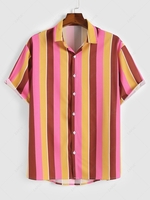ZAFUL Button Up Color Vertical Stripes Short Sleeve Shirt M Multi a