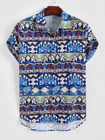 ZAFUL Button Up Colorful Geo Print Shirt Xxl Multi a