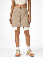 ZAFUL Button Up Contrast Layered Mini Skirt L Light coffee