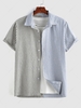 ZAFUL Button Up Contrasting Two Tone Vertical Stripe Spliced Shirt Xl Light blue