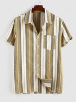ZAFUL Button Up Contrasting Vertical Stripe Print Shirt L Deep yellow