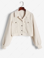 ZAFUL Button Up Corduroy Cropped Jacket L White