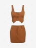ZAFUL Button Up Corset-style Bustier Two Piece Dress L Deep coffee