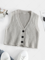 ZAFUL Button Up Crop Vest Cardigan M Light gray