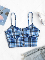 ZAFUL Button Up Cropped Bustier Plaid Cami Top M Blue