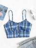 ZAFUL Button Up Cropped Bustier Plaid Cami Top S Blue