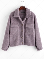 ZAFUL Button Up Flap Pockets Teddy Coat S Purple