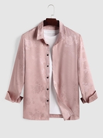 ZAFUL Button Up Floral Jacquard Casual Shirt L Light pink