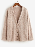 ZAFUL Button Up Fluffy Eyelash Cardigan M Khaki rose