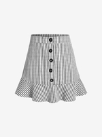 ZAFUL Button Up Gingham Ruffled Plus Size Mini Skirt