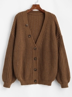 ZAFUL Button Up Lantern Sleeve Chunky Plus Size Cardigan