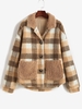 ZAFUL Button Up Plaid Pockets Teddy Jacket S Coffee