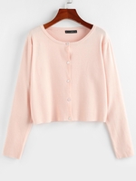 ZAFUL Button Up Plain Jersey Cardigan L Light pink