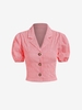 ZAFUL Button Up Puff Sleeve Gingham Cropped Shirt L Light pink