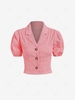 ZAFUL Button Up Puff Sleeve Gingham Cropped Shirt Xl Light pink