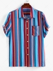 ZAFUL Button Up Rainbow Pattern Colorful Stripe Short Sleeve Shirt S