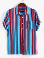 ZAFUL Button Up Rainbow Pattern Colorful Stripe Short Sleeve Shirt S