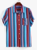 ZAFUL Button Up Rainbow Pattern Colorful Stripe Short Sleeve Shirt Xl