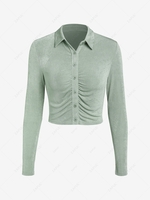 ZAFUL Button Up Ruched Crop Blouse Xl Light green