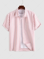 ZAFUL Button Up Short Sleeve Vertical Stripe Shirt L Red