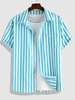 ZAFUL Button Up Short Sleeve Vertical Stripe Shirt M Blue