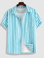 ZAFUL Button Up Short Sleeve Vertical Stripe Shirt M Blue